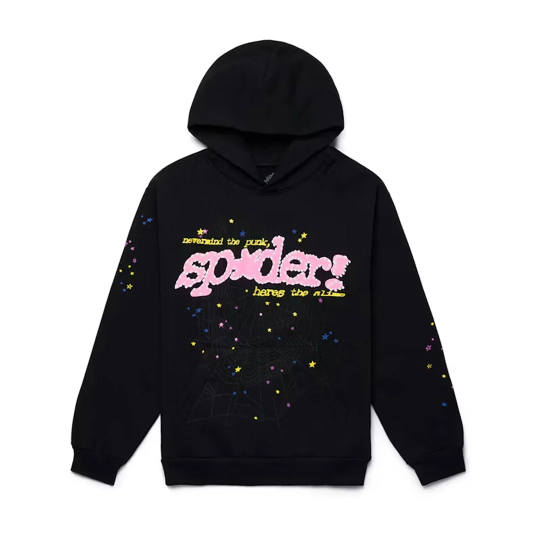 Sp5der PNK V2 Hoodie Black Front Sp5der PNK V2 Hoodie Black Front