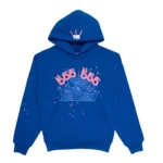 Sp5der Angel Number Hoodie Blue Front