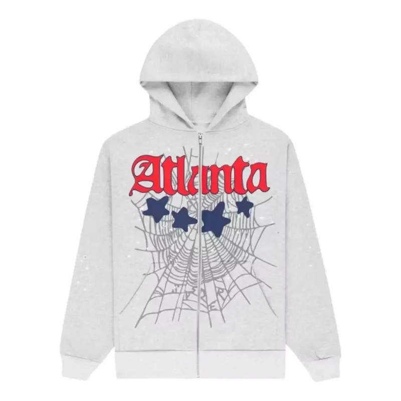 Sp5der Atlanta Full Zip Hoodie - Heather Grey Front