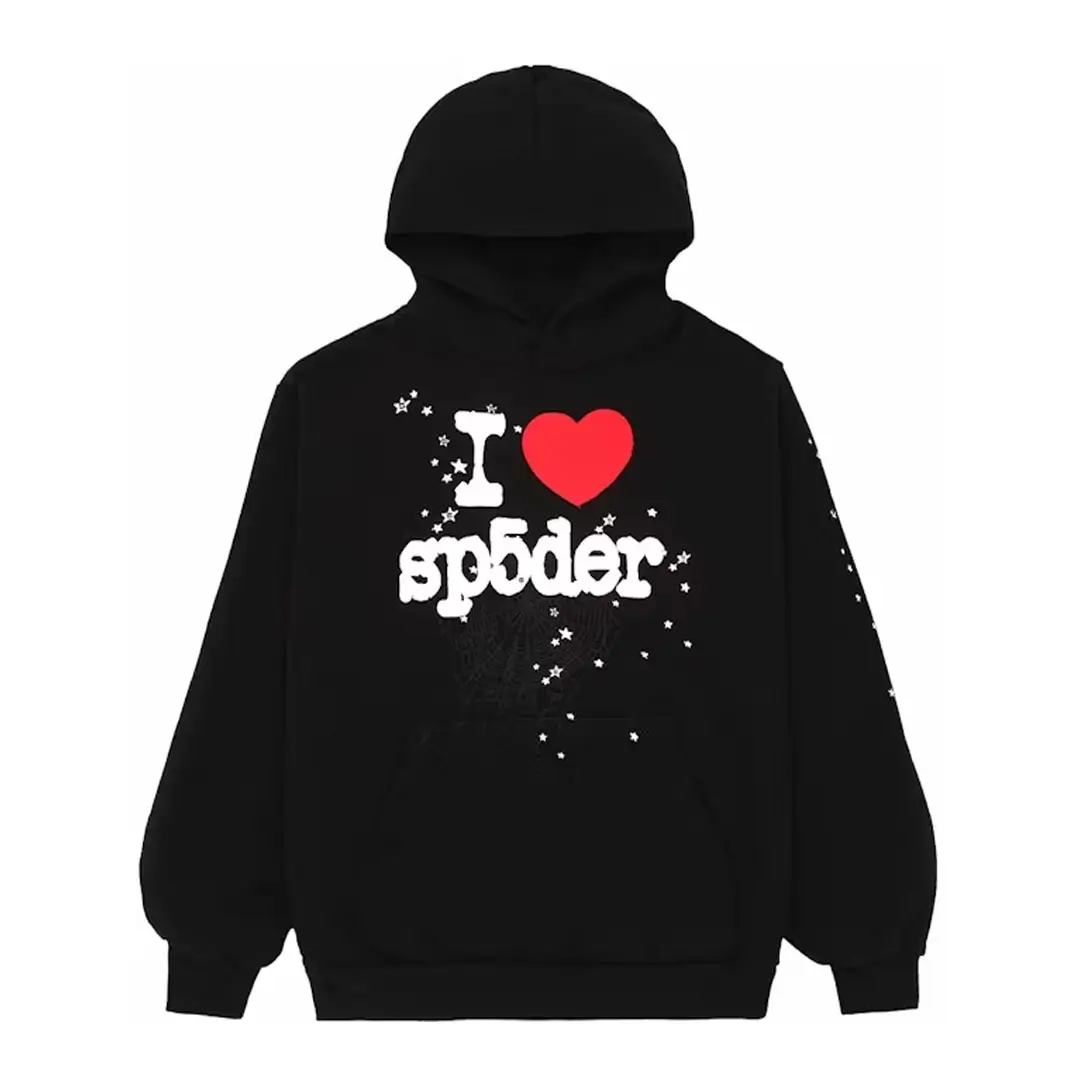 Sp5der I Heart SP5 Souvenir Hoodie Black Front Sp5der I Heart SP5 Souvenir Hoodie Black Front