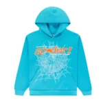 Sp5der Punk V2 Hoodie Cyan Front