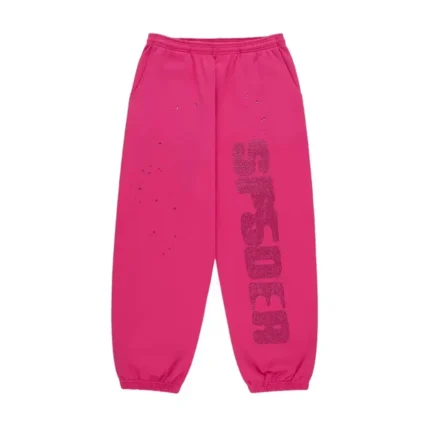 Sp5der Rhinestone Silk Sweatpant PinK Front
