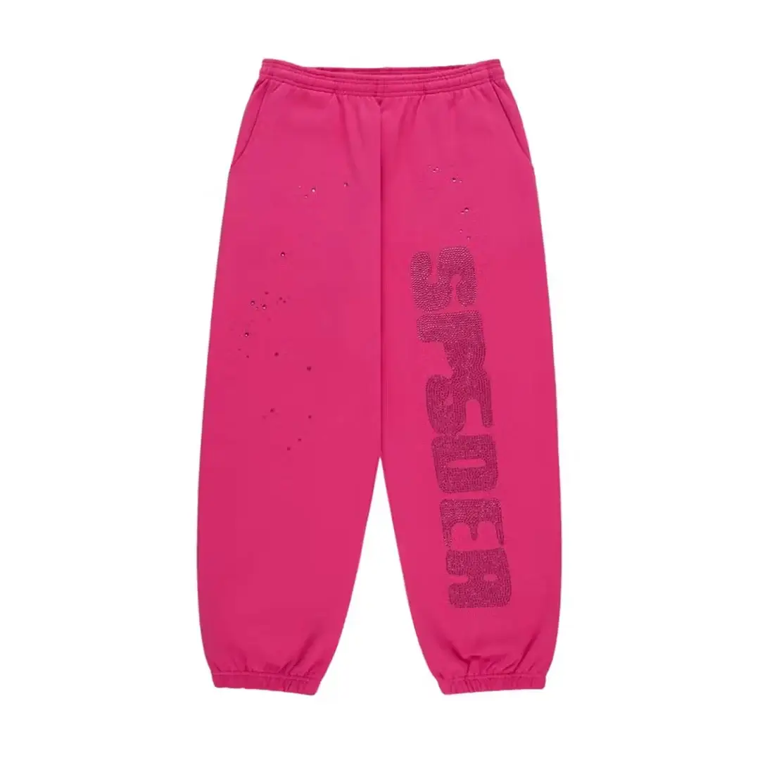 Sp5der Rhinestone Silk Sweatpant PinK Front Sp5der Rhinestone Silk Sweatpant PinK Front