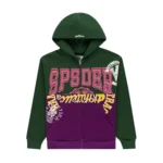 Sp5der Campers Field Zip Up Hoodie Green Front