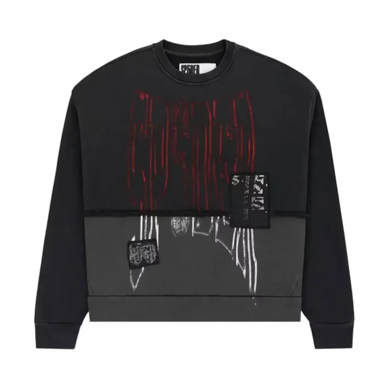 Sp5der Diffused Collegiate Crewneck Black Front