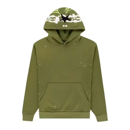 Sp5der Heavy Web Hoodie Olive Front