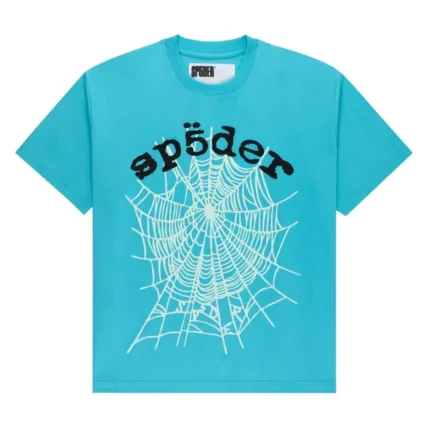 Sp5der OG Web V2 Tee Cyan Front