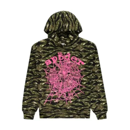 Sp5der OG Web V2 Tiger Camo Hoodie Tiger Camo Front