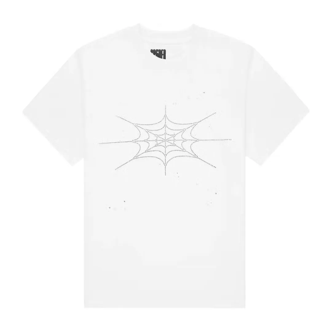 Sp5der Rhinestone Silk Tee White Front Sp5der Rhinestone Silk Tee White Front