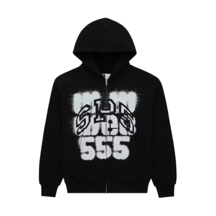 Sp5der SP555 Zip Hoodie Black Front