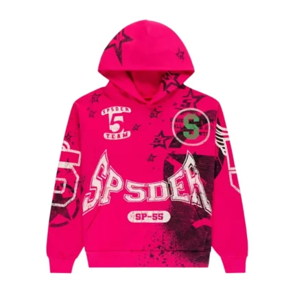 Sp5der Stencil Hoodie Pink Front