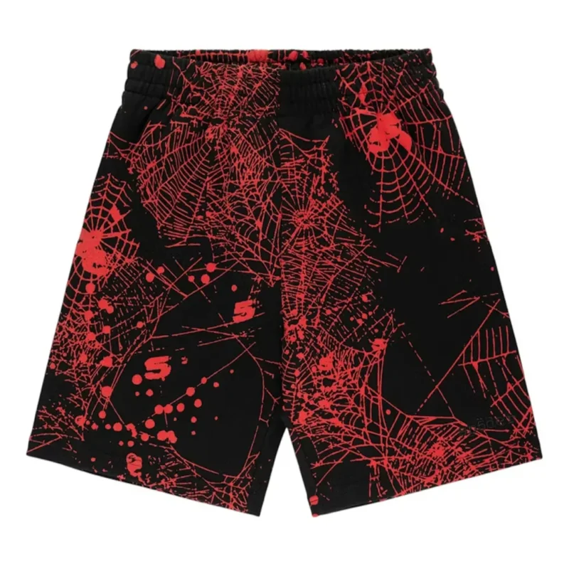 Sp5der AOP Web V2 Zip Up Sweatshort Black Front