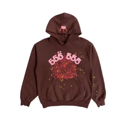 Sp5der Angel Number Hoodie Brown Front