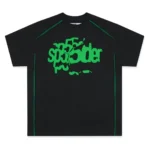 Sp5der Contrast Stitch Slub Tee Black Front