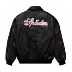 Sp5der Debossed Web Leather Jacket Black Back