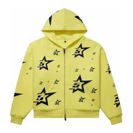 Sp5der Double Layer 5 Star Zip Hoodie Yellow Front