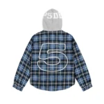 Sp5der Hooded Zip Flannel Shirt Jacket Blue Plaid Back