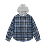 Sp5der Hooded Zip Flannel Shirt Jacket Blue Plaid Front