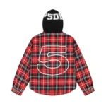 Sp5der Hooded Zip Flannel Shirt Jacket Red Plaid Back
