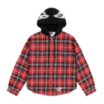 Sp5der Hooded Zip Flannel Shirt Jacket Red Plaid Front