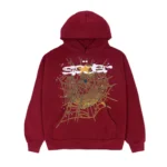 Sp5der Logo Hoodie Maroon Front