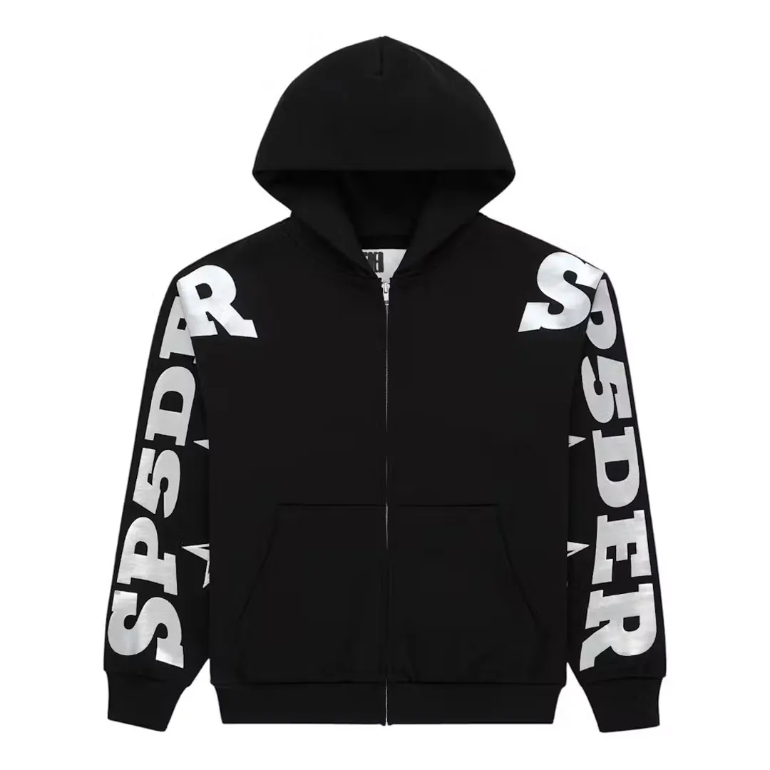 Sp5der MX555 Zip Hoodie Black Front Sp5der MX555 Zip Hoodie Black Front