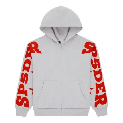 Sp5der MX555 Zip Hoodie Heather Grey Front