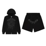 Sp5der OG Web V2 Phantom Hoodie & Short Set Black Front