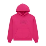 Sp5der Rhinestone Silk Hoodie Pink Front