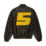 Sp5der Snake Leather Varsity Bomber Jacket Brown Back