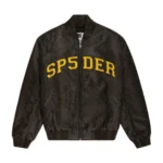Sp5der Snake Leather Varsity Bomber Jacket Brown Front