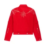 Sp5der Web Denim Cropped Trucker Jacket Red Back