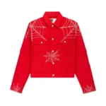 Sp5der Web Denim Cropped Trucker Jacket Red Front