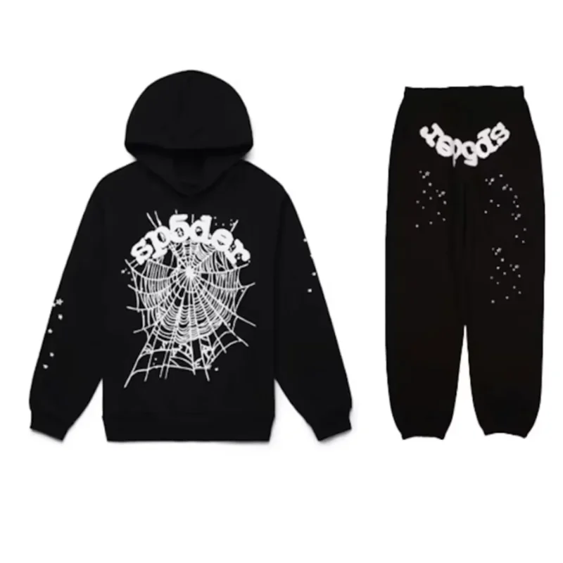 Sp5der Web HoodieSweatpant Set Black Front