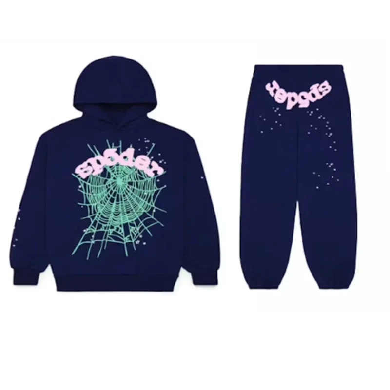 Sp5der Web HoodieSweatpant Set Navy Front