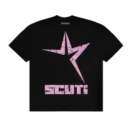 Sp5der x UY SCUTI Pink Star Tee Black Front